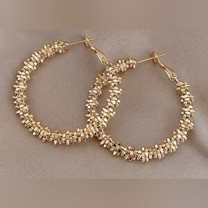 Yellow Gold Tone Hoops 1.75" Earrings